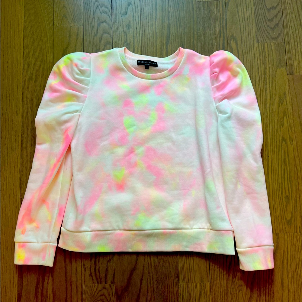 Tie dye Generation Love puff sleeve shirt